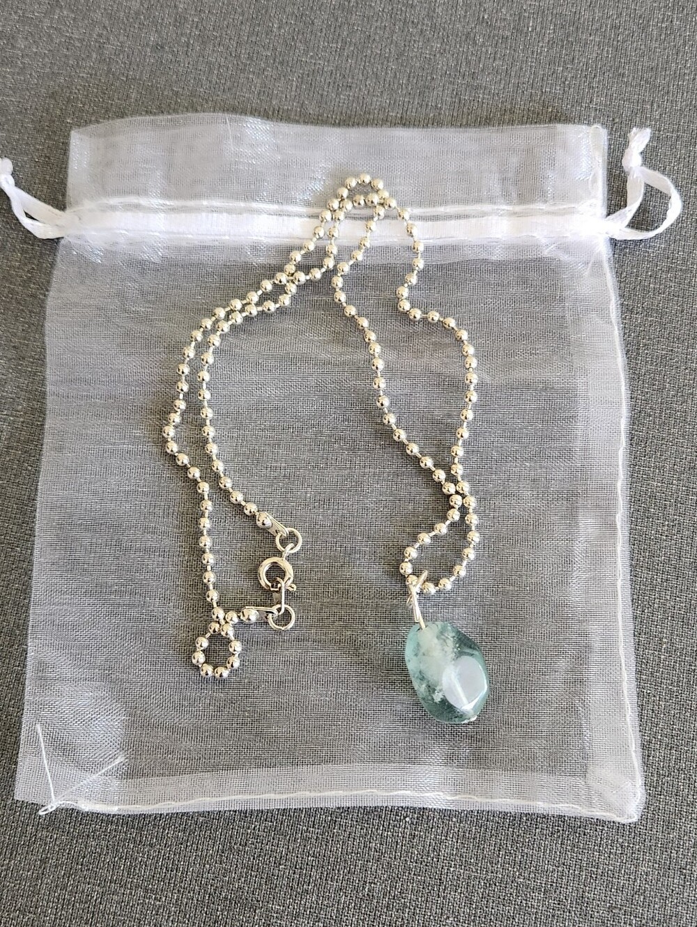 Rare Natural Sea Blue Green Flourite Polished Chunk Necklace
